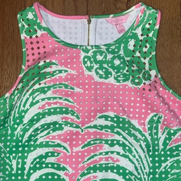 Lilly Pulitzer Perla Pink Laser Cut Scuba Shift Dress Pink and Green - Picture 2 of 13